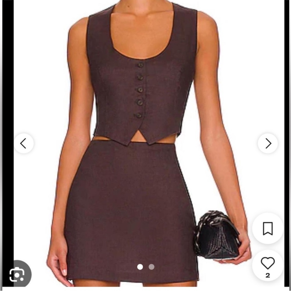 L’Academie Brown Linen Set vest and skirt